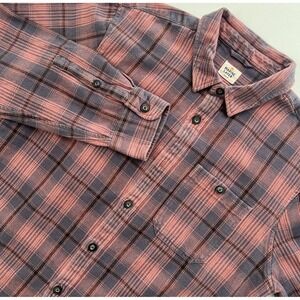 Marine Layer Shirt Men M Pink Blue Plaid Flannel Long Sleeve Button RARE Color